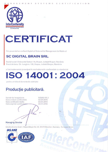 Digital Brain Certificari ISO 14001 2004